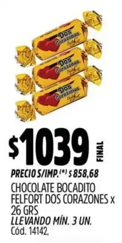 Supermercados Yaguar Dos corazones chocolate bocadito felfort oferta