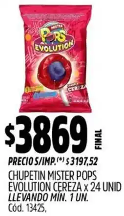 Supermercados Yaguar Pops evolution chupetin mister cereza oferta