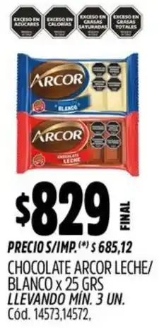 Supermercados Yaguar Arcor chocolate leche/ blanco oferta