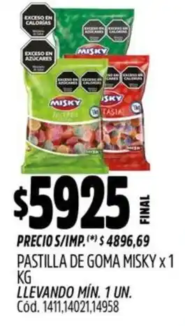 Supermercados Yaguar Misky pastilla de goma oferta