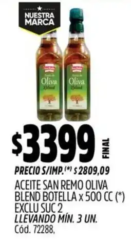 Supermercados Yaguar Oliva blend aceite san remo botella oferta