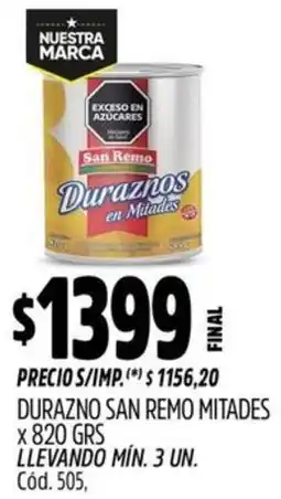 Supermercados Yaguar San remo durazno mitades oferta