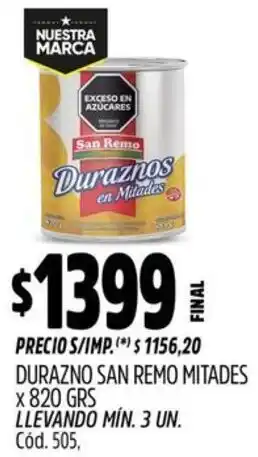 Supermercados Yaguar San remo durazno mitades oferta