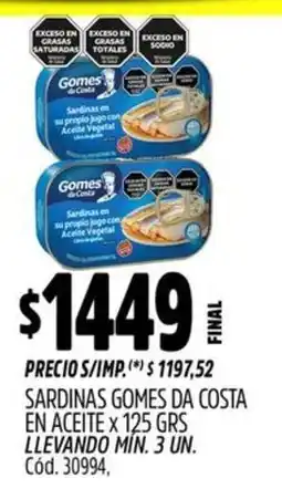 Supermercados Yaguar Gomes da costa sardinas en aceite oferta
