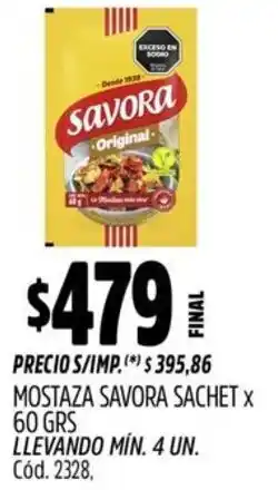 Supermercados Yaguar Savora mostaza sachet oferta