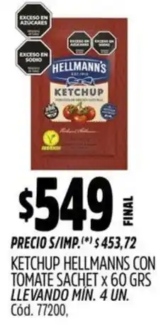 Supermercados Yaguar Hellmann's ketchup con tomate sachet oferta