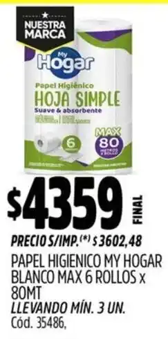 Supermercados Yaguar My hogar papel higienico blanco max oferta