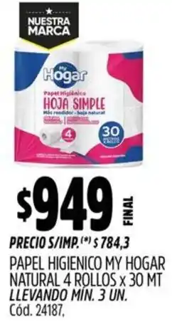 Supermercados Yaguar My hogar papel higienico natural oferta