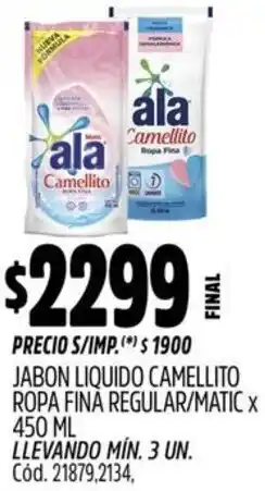 Supermercados Yaguar Ala jabon liquido camellito ropa fina regular/matic oferta