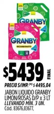 Supermercados Yaguar Granby jabon liquido granby limon/rosas d/p oferta