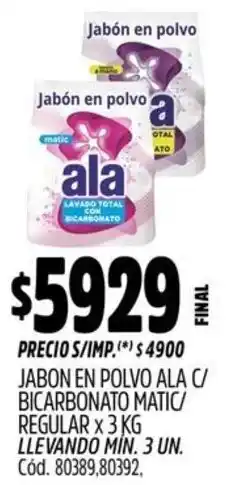Supermercados Yaguar Ala jabon en polvo c/ bicarbonato matic/ regular oferta