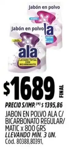 Supermercados Yaguar Ala jabon en polvo c/ bicarbonato regular/ matic oferta