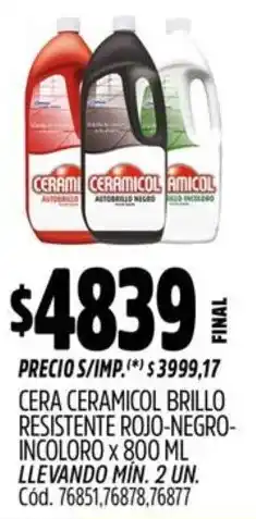 Supermercados Yaguar Ceramicol cera brillo resistente rojo-negro- incoloro oferta
