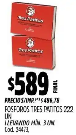 Supermercados Yaguar Tres patitos fosforos oferta