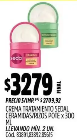 Supermercados Yaguar Sedal crema tratamiento ceramidas/rizos pote oferta