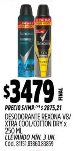Supermercados Yaguar Rexona desodorante v8/ xtra cool/cotton dry oferta