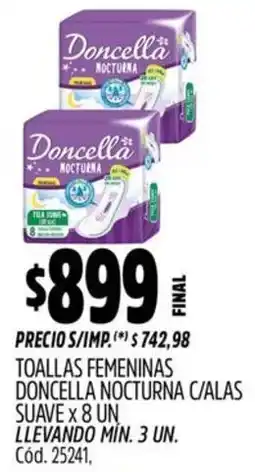Supermercados Yaguar Doncella toallas femeninas nocturna c/alas suave oferta