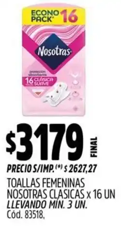 Supermercados Yaguar Nosotras toallas femeninas clasicas oferta