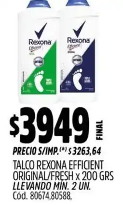 Supermercados Yaguar Rexona talco efficient original/fresh oferta