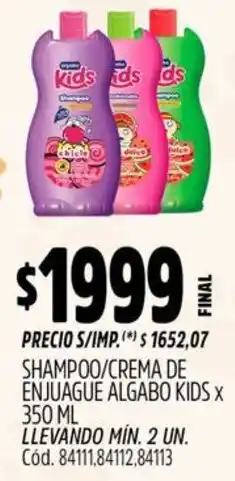 Supermercados Yaguar Algabo kids shampoo/crema de enjuague oferta