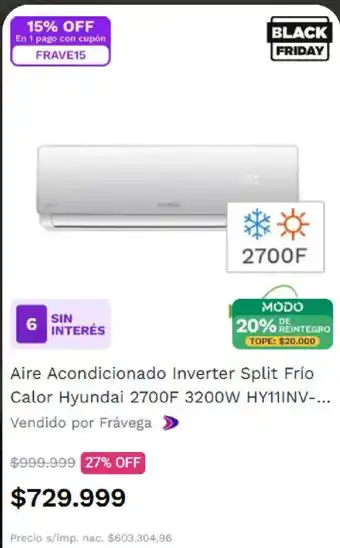 Frávega Hyundai aire acondicionado inverter split frío calor oferta