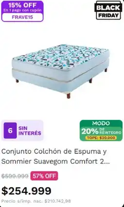 Frávega Conjunto colchón de espuma y sommier suavegom comfort 2 oferta