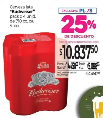 La Anonima Budweiser cerveza lata oferta