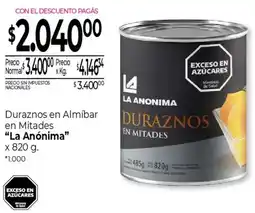 La Anonima La anónima duraznos en almíbar em mitades oferta