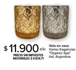 Carrefour Organic spa vela en vaso c/u varias fragancias oferta