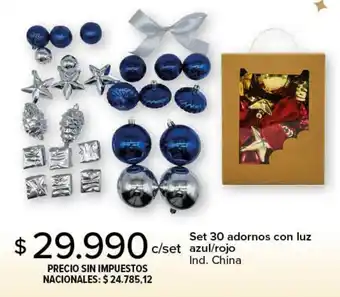 Set 30 adornos con luz azul/rojo