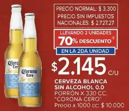 Carrefour Corona cero cerveza blanca sin alcohol 0.0 porrón oferta