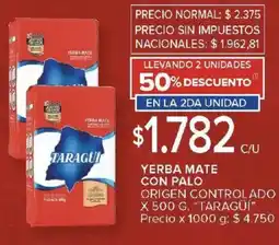 Carrefour Taragüí yerba mate con palo origen controlado oferta