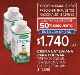 Carrefour La serenísima crema uat liviana para cocinar tetra oferta