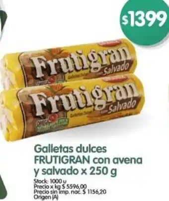 Frutigran galletas dulces con avena y salvado