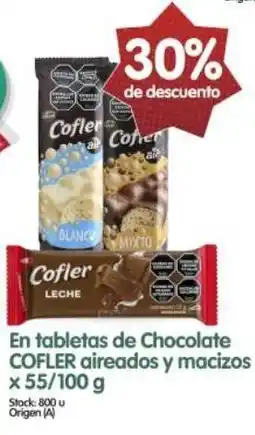 Supermercados Buenos Días Cofler en tabletas de chocolate aireados y macizos oferta