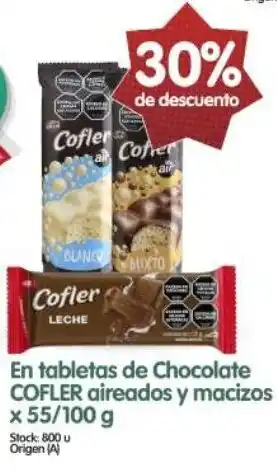 Cofler en tabletas de chocolate aireados y macizos