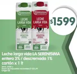 Supermercados Buenos Días La serenisima leche larga vida entera 3%/descremada 1% cartón oferta