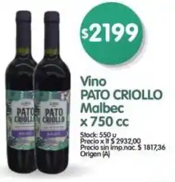 Supermercados Buenos Días Pato vino criollo malbec oferta