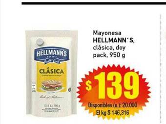 Cooperativa Obrera Mayonesa Hellmann's Clásica Doy Pack oferta