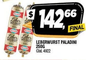 Supermercados Yaguar Leberwurst Paladini 250g oferta