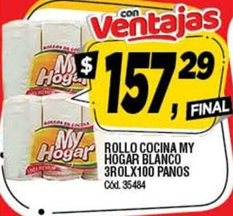 Supermercados Yaguar Rollo Cocina My Hogar Blanco 3Rolx100 panos oferta
