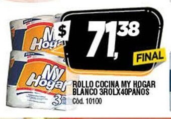 Supermercados Yaguar Rollo Cocina My Hogar Blanco 3Rolx100 panos oferta