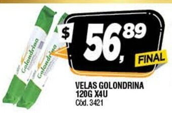 Supermercados Yaguar Velas Golondrina 120g x 4u oferta