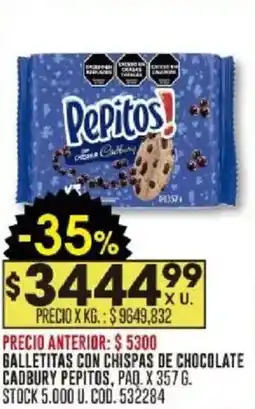 Coto Pepitos galletitas con chispas de chocolate cadbury oferta