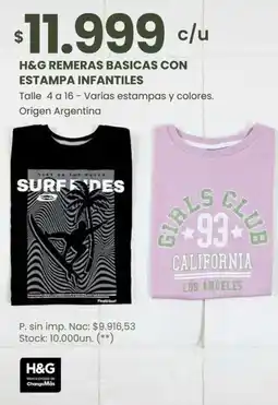 Changomas H&G remeras basicas con estampa infantiles oferta