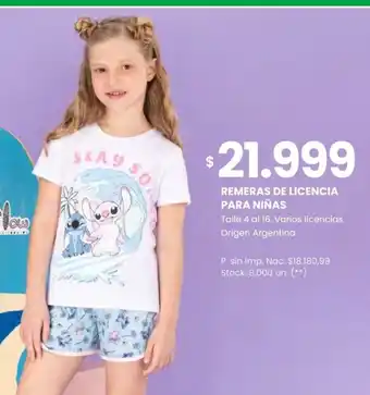 Changomas Remeras de licencia para niñas oferta