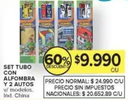 Carrefour Set tubo con alfombra y 2 autos v/ modelos. oferta