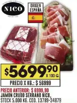 Coto Nico jamon crudo serrano oferta