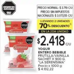 Carrefour La serenisima yogur entero bebible frutilla/vainilla sachet oferta