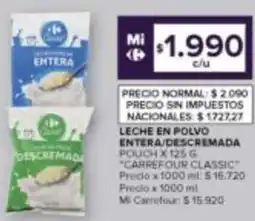 Carrefour Carrefour classic leche en polvo entera/descremada pouch oferta